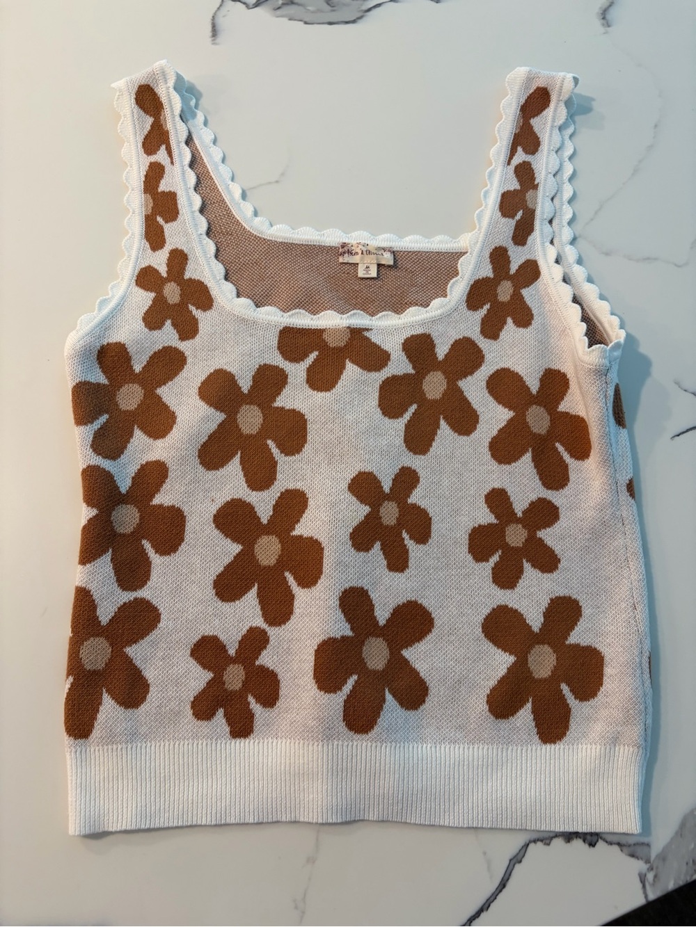Hem & Thread White-Trim Brown Daisy Knit Tank
